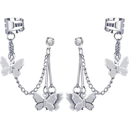 Modyle 2020 New Fashion Silver Color Butterfly Earrings Punk Vintage Long Dangle Female Earrings for Women Jewelry Accessories