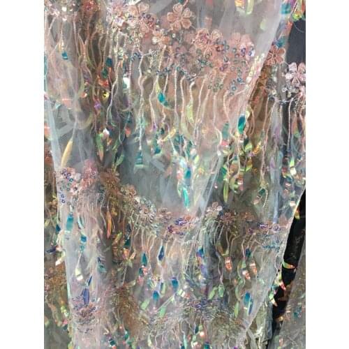 New special Heavy beaded tassel embroidery sequins fabric multicolour wide130cm for DIY Latin Dance/evening Dress