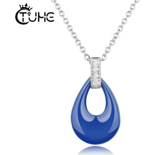 Fashion Blue Pink Water Drop Necklaces For Women Girl Party Jewelry Fashion Water Drop Dancing Crystal Stone Necklace Wholesale