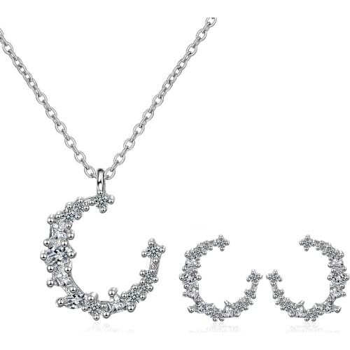 Luxury Women Bridal Wedding Jewelry Sets Zircon Irregular Moon Stud Earrings Chokers Necklaces Set
