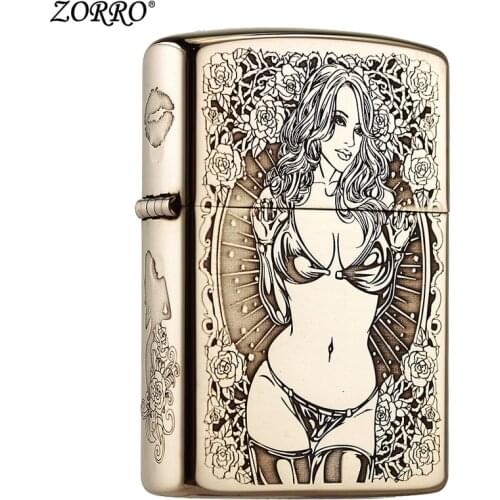 Zorro Kerosene Lighter Pure Copper Fine Carving Skull Pattern Gasoline Grinding wheel Lighter Retro mens cigarette accessories