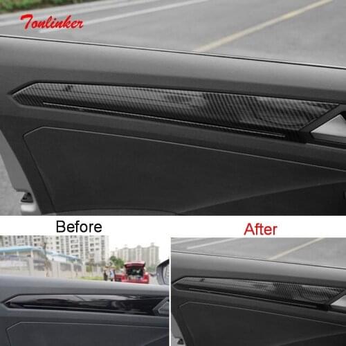 Tonlinker Interior Car Above Door Edge Cover stickers for Volkswagen T-ROC 2018-20 Car Styling 4 PCS ABS Carbon Cover stickers