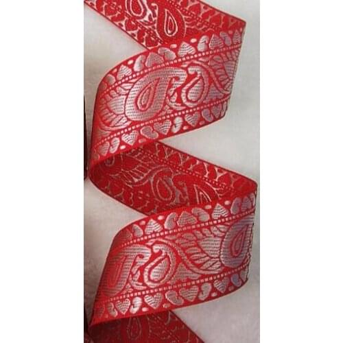 ZY DIY Traditional Lucky Chinese Red Ruyi Flowers Embroidery Jacquard Ribbon, Beautiful ribbon and DIY ribbons for sewing