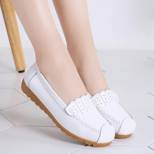 Breathable Genuine Leather Summer Shoes Woman Flat Low Heel Bowknot Hollow Out Leather Slip on Shoes for Women Soft New fgb90