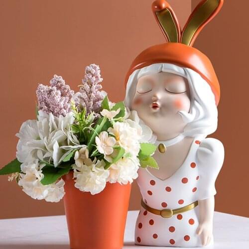Living Room Decoration Ceramics Kawaii Girl Flower Arrangement Vase Tabletop Decor Simulation Flowers And Plants Flower Vases
