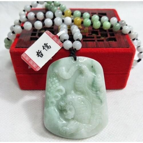 Zheru Jewelry Pure Natural Jadeite Light Green Tiger Pendant Tricolor Jade Bead Necklace Gift Class A National Certificate