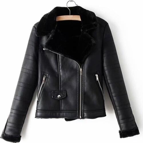 ZXQJ Vogue women faux lamb wool fur leather jacket winter lady black thick jackets cool female turn down collar outerwear