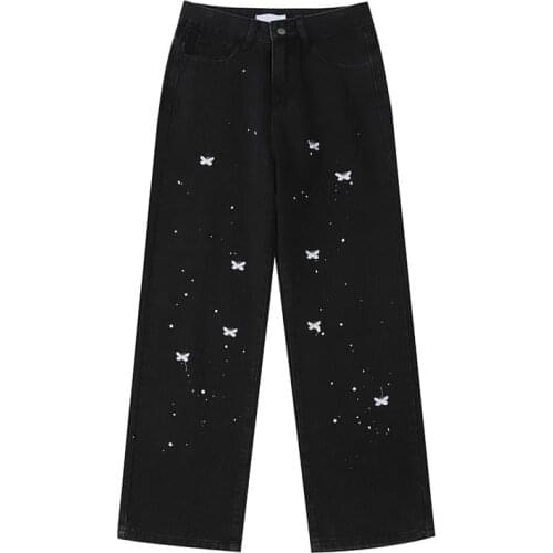 2021 Black High Waist Jeans Woman Streetwear Straight Trousers Harajuku Gothic Fashion Baggy Wide Leg Jeans