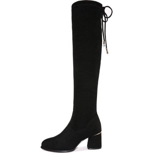 Round-Toe Thick-Heeled WomenS Boots, Solid Color Long Boots With Feet, WomenS Platform Shoes