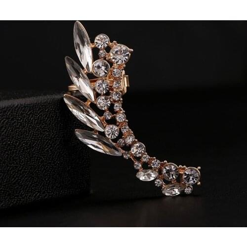 ZLDYOU New Fashion Gold/Silver Plated Full Rhinestone Statement Leaf Ear Cuff Women Gifts Party Jewelry Crystal Clip Earring