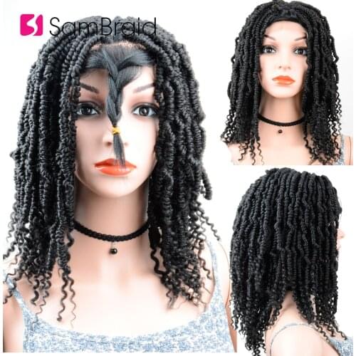 SAMBRAID DIY Crochet Synthetic Braiding Hair Wigs Ombre Lace Front Wig With Crochet Braids Bomb Spring Twist Lace Wig For Women