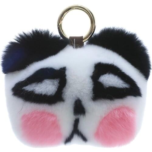 Girls Fluffy Panada Real Rex Rabbit Fur PomPom Ball Keychain Women Furry Bear Key Ring Car Trinket Jewelry Party Gift