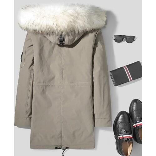 Winter Parka Fox Coat Raccoon Collar Long Jacket Men Genuine Fur Jackets and Coats Veste L18-6604 KJ1306