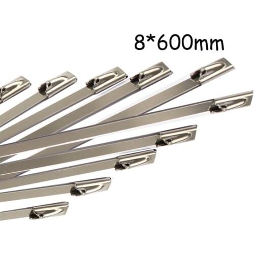 100pcs 8*600mm 8x600mm 8mmx600mm Latching Self-Locking Stainless Steel Zip Cable Tie Lock Tie Wrap cable ties 201 304 316
