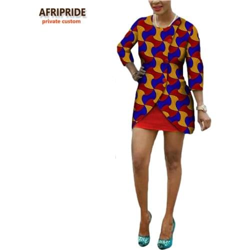 2019 african style suit for women AFRIPRIDE private custom thigh length top+mini skirt women 2-pieces suit pure cotton A722644
