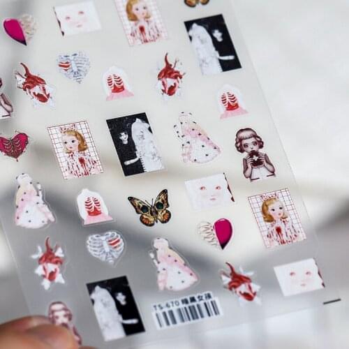 3D Dark Girl Butterfly Moth Adhesive Nail Art Stickers 5D Soft Embossed Reliefs Nail Decals Decorations Wholesale Drop Shipping
