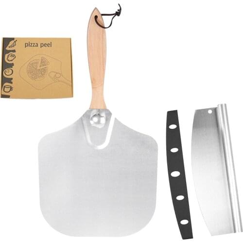 Aluminum Pizza Shovel Peel With Foldable Wooden Handle Pastry Tools Rocker Cutter for Baking Slicing Paddle Spatula Cake Cutter