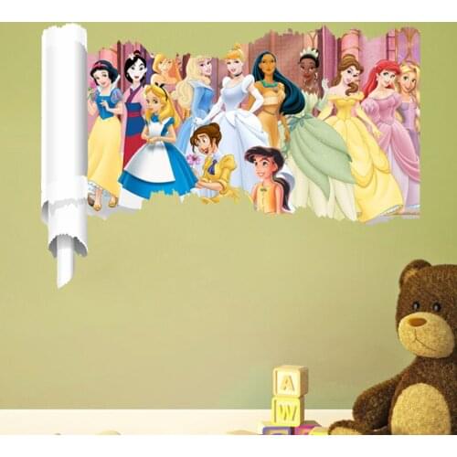 Snow White Ariel Belle Cinderella Anime Princess 3d Wall Sticker For Kids Room Home Decoration Cartoon Mural Art Girls PVC Decal