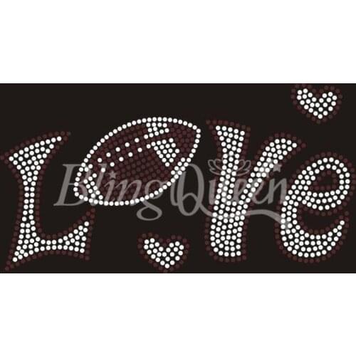 BlingQueen 25PCS/LOT Love Football Hot Fix Iron On Rhinestone Transfers