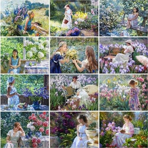 Diamond Embroidery Girl 5D DIY Diamond Painting Garden Portrait Cross Stitch Flower New Year Gift Home Decoration