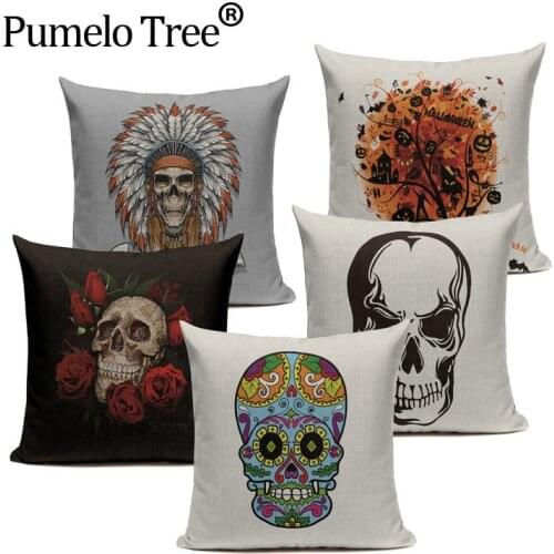 Love & Life Mexico Skull Throw Pillow Case Happy Halloween Cushion Covers Festival Punk Style Linen Home Decor Pillow Case Cover