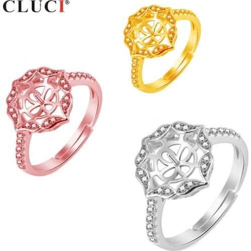 CLUCI 925 Sterling Silver Flower Ring for Bride Bijoux Adjustable Wedding Ring Finding Jewelry Birthday Gifts for Women SR2136SB