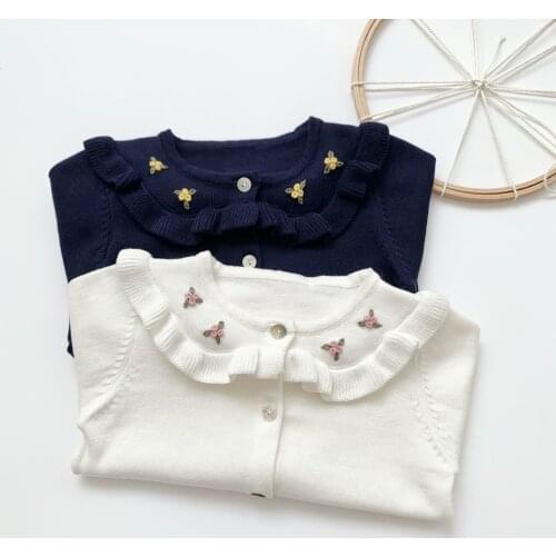 Toddler Girls Knitted Embroidery Cardigan 100% Cotton Kids Spring Autumn Clothing 1-7Y