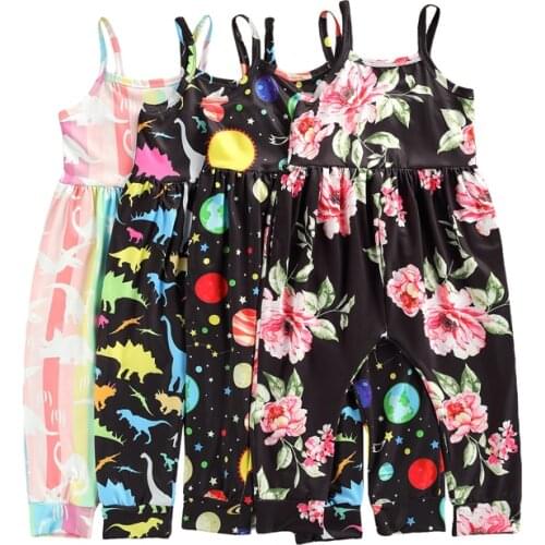 FOCUSNORM 1-6Y Summer Lovely Toddler Girls Jumpsuits Pattern/Flowers Printed Strap Sleeveless Rompers 4 Colors