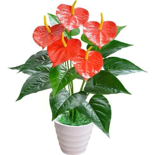 Artificial Anthurium Red Green Plastic Plants Home Room Plants Decoration Bedroom Fake Living Garden Plant Simulated Office M0A7