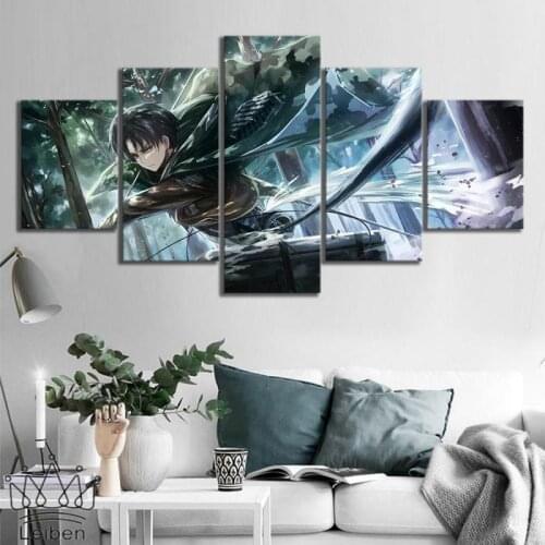 Five-Piece Japanese Anime Canvas Painting Attack On Titan Levi Wall Art Posters Modern Home Decor Childrens Room Modular Picture