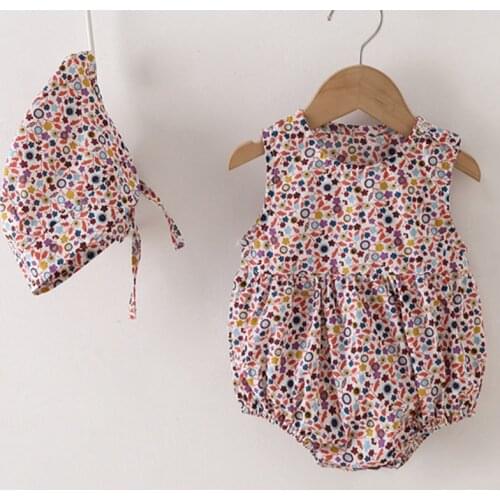 Summer Baby Girl Sleeveless Rompers And Hat Kids Baby Girl Floral Jumpsuit Kids Baby Girl Rompers Newborn Clothes Clothes