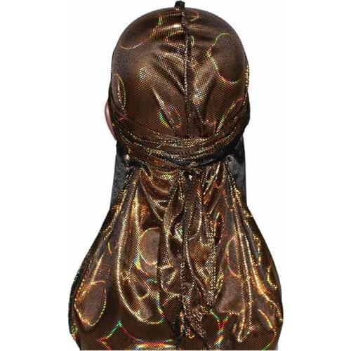 Fashion Mens Durag Hip-Hop Bandanna Cap Rapper Turban Hat Lacing Silky Headband Elastic Satin Du-rag Long Tail Headwear Women