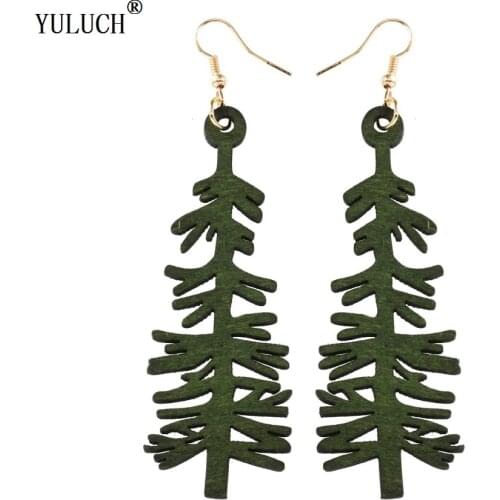 Natural African Wooden Earrings Hollow Tree Wooden Long Earrings Gold Hook Wooden Earrrings For Woman Girls Party Prom Christmas