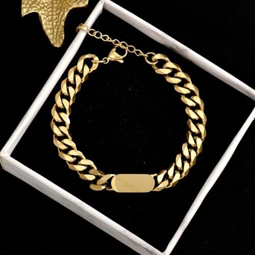 Colorfast 316L stainless steel wide chain bracelet Oval Pendant hip hop fashion personalized womens gift jewelry