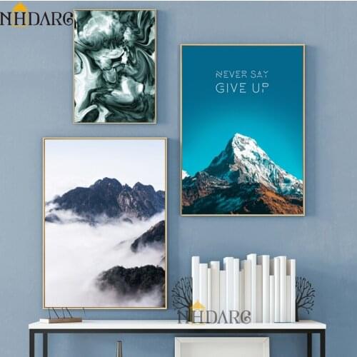NHDARC Canvas Print Painting Poster Art Nordic Scenery Winter Snow Forest Never Give UP Wall Pictures for Living Room Home Decor