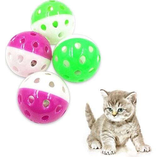 Plastic cat hollowed out built-in bell toy ball pet ringtones attract cat interactive toy ball multi-color random