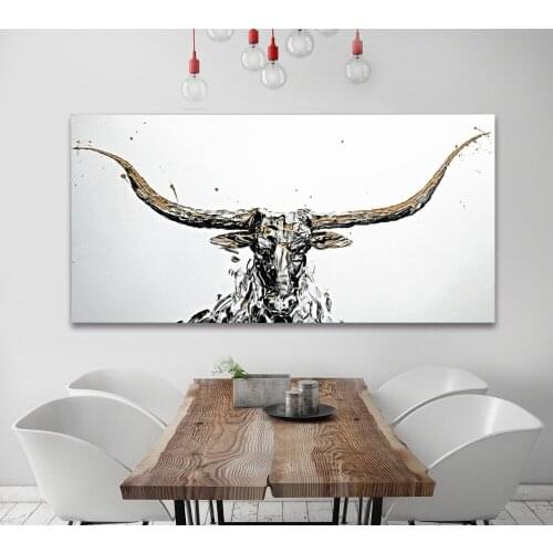 Hand Painted Original Painting Golden Horn PALETTE KNIFE On Canvas wall art decor white Black metallic gold monochromatic