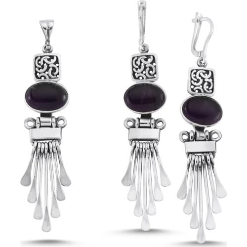 Silverlina Silver Amethyst Stone Handwork Set