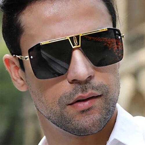 Overszied Rimless Sunglasses Square Fashion Popular Women Men Shades Luxury Big Frame Sun Glasses For Male Summer Black Eyewear