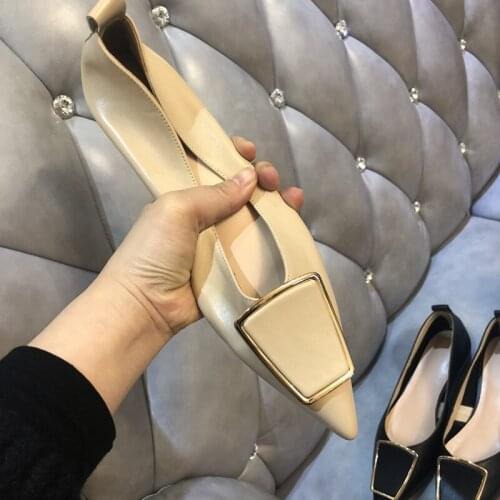 Womens flat shoes leather pointed womens shoes soft bottom comfortable shallow shoes handmade fashion large size womens shoes