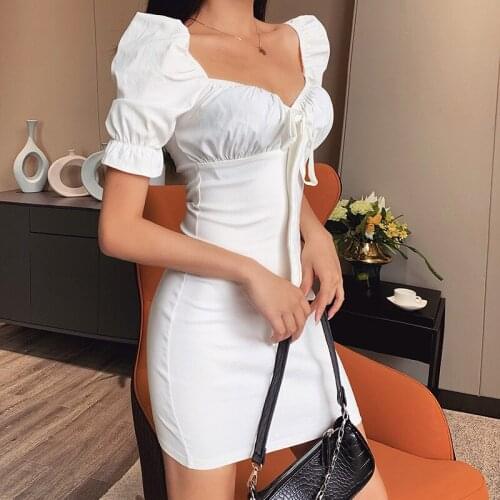 MODX Sexy Short Puff Sleeve Skirt French Breast Cup Bodycon Mini Dress Elegant Party Outfits Stretch Slim Club Dresses Vestidos