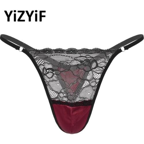1Pcs Mens Sissy Satin Lace Briefs Panties G-string T-back Thongs