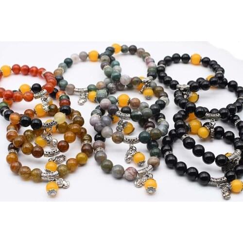 10 mm Natural agate tourmaline colorful round smooth stone beads, fashion Christmas gift Bracelet