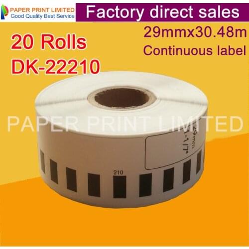 20 Refill Rolls Compatible DK-22210 Label 29mm*30.48M Continuous Compatible for Brother Label Printer White Paper DK22210 DK2210