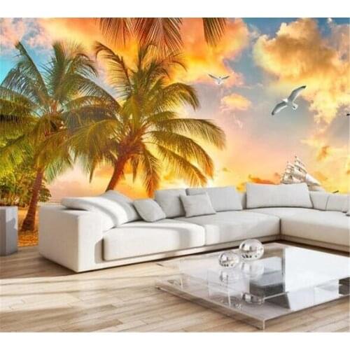 Beibehang Custom 3d wallpapers seaside sunset coconut trees fresco living room sofa bedroom TV wall decoration