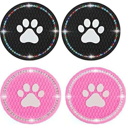 4 Pieces Car Cup Mat Cat Paw Automobile Cup Accessories Soft Flexible Cup Mat Car Interior Decoration