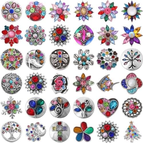 5pcs/lot Colorful Flower Tree of Life Love Snaps Jewelry 20mm 18mm Metal Snap Button Fit DIY Metal Snap Button Bracelet Necklace