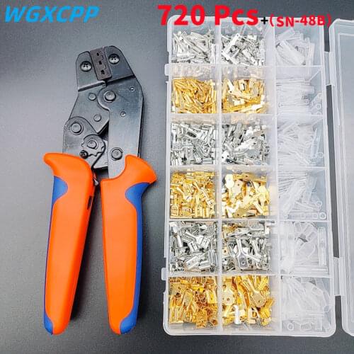 720pcs 2.8/4.8/6.3mm Golden and Silver+pliers,Female and Male Crimp Terminal,Electrical Connector,wire splicing terminal DIY kit