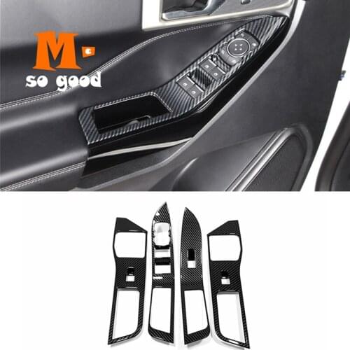For Ford Explorer 2020 2021 Trim Accessories ABS Carbon fiber Car Armrest Window Glass Lift Switch Button Control Cover 4pcs