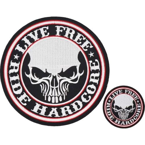 LIVE FREE RIDE HARDCORE LARGE SKULL MOTORCYCLE BACKING Embroidered biker Patches